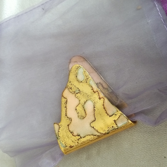 GOLD ENAMEL CLOISONNE Artist made Scarf Slide Pin - Picture 3 of 7